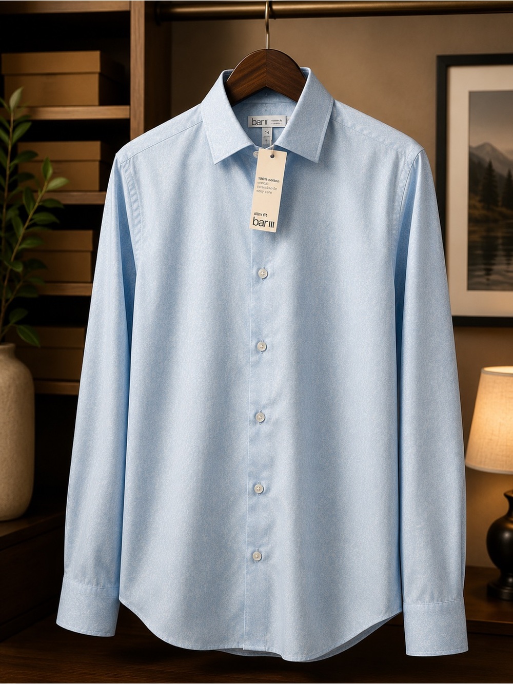 Bar III Light Blue Men's Long-Sleeve Dress Shirt